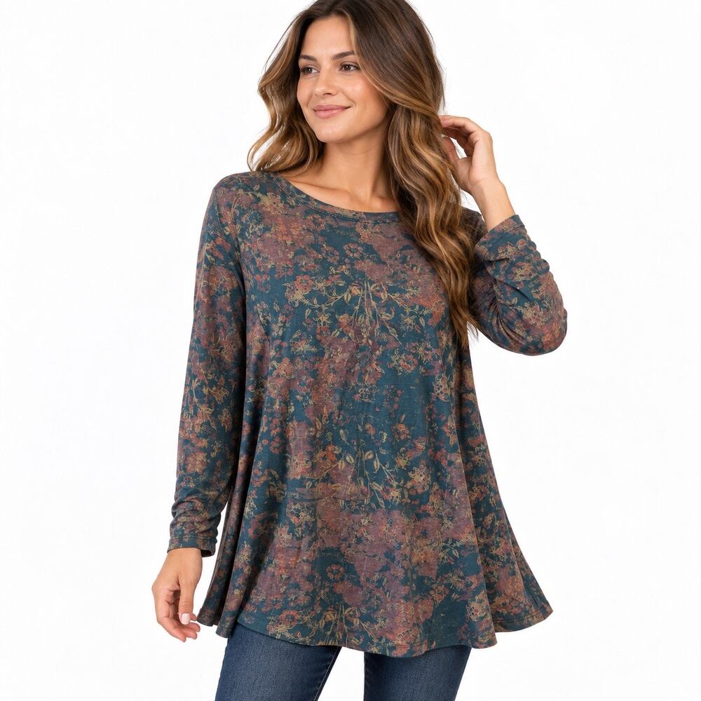 Peruvian Connection Women’s Floral Long Sleeve Top Pima Cotton Modal Made Peru